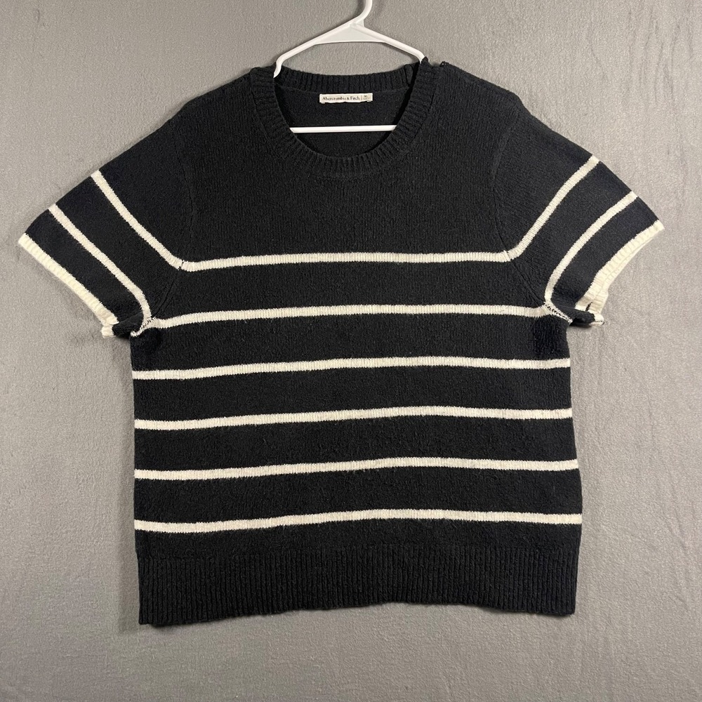 Abercrombie & Fitch Women XL Black White Striped Short Sleeve Knit Sweater Y2K